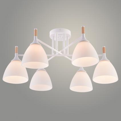 Люстра XA1689/6 WH+WOOD белый 6х60W E27 d615 h280, HN25